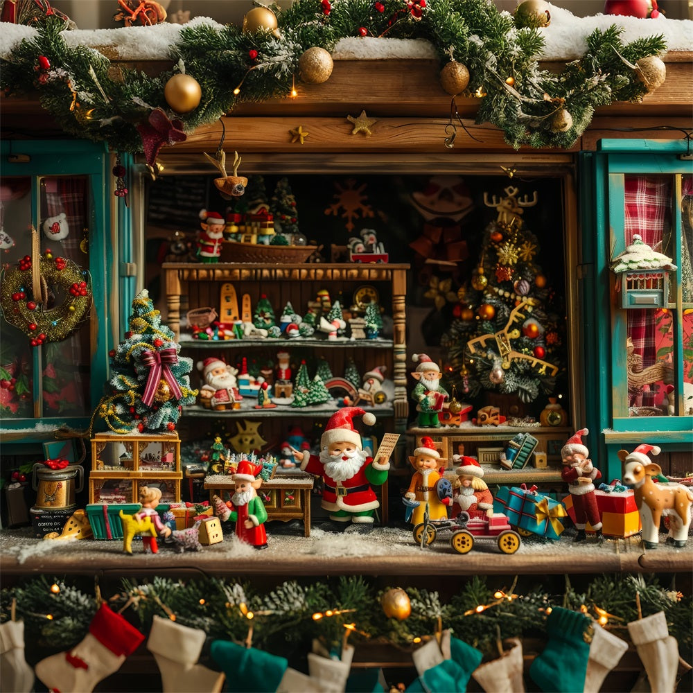 Weihnachtsmotiv Werkstatt Weihnachtsmann Miniatur Dorf Hintergrund BRP11-131