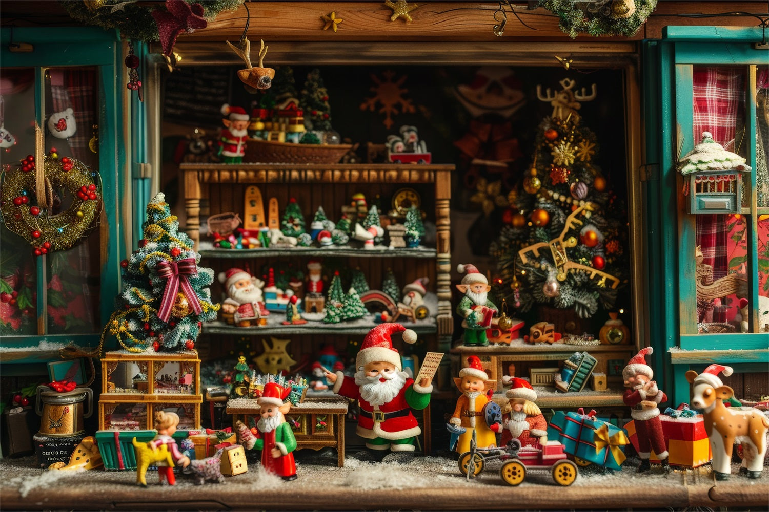 Weihnachtsmotiv Werkstatt Weihnachtsmann Miniatur Dorf Hintergrund BRP11-131