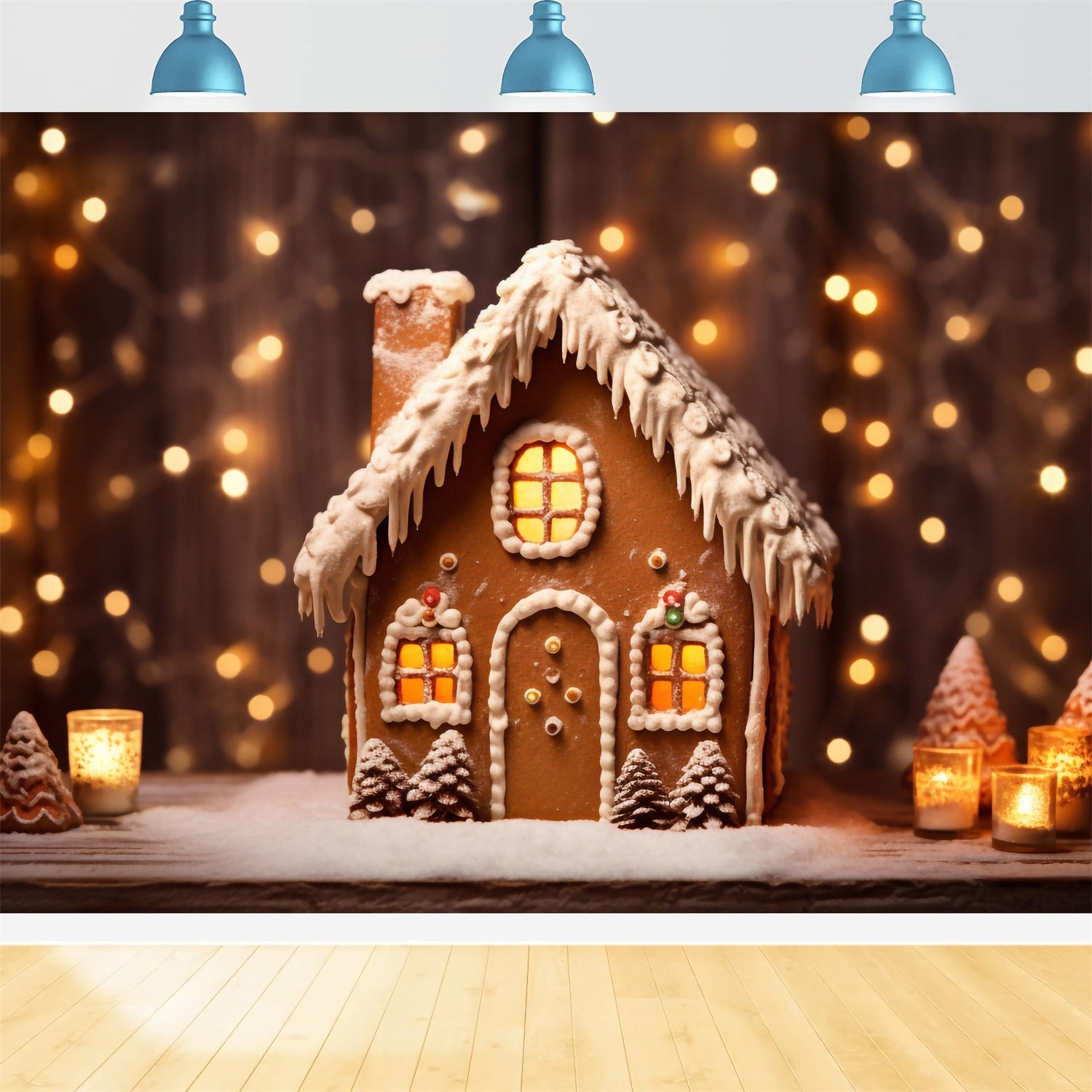 Weihnachten Backdrop Verschneites Lebkuchenhaus Backdrop BRP11-155