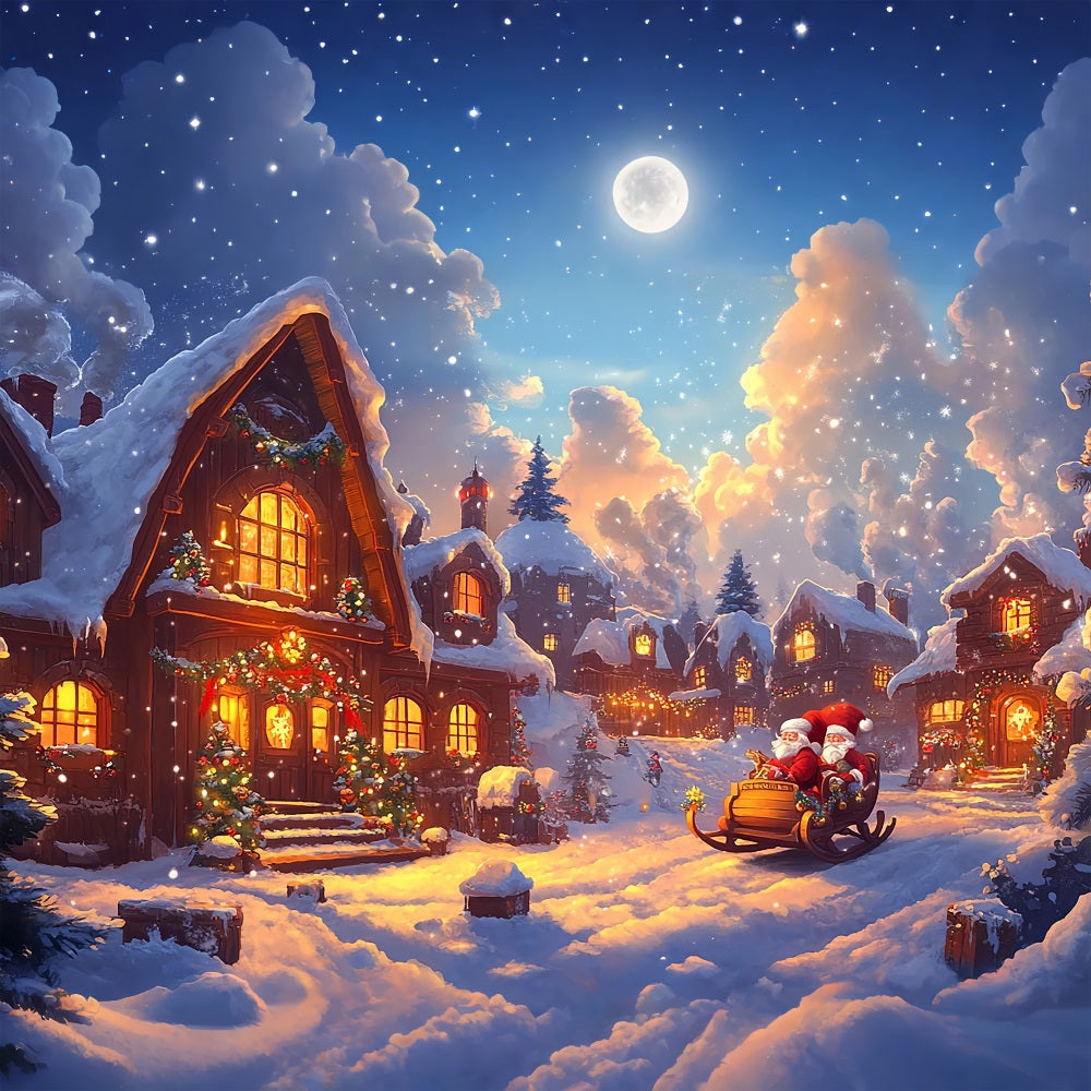 Fotografie Backdrops Weihnachten Santa's Sleigh Village Lights Backdrop BRP11-159