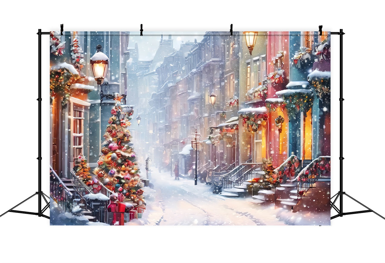 Weihnachtsszene Backdrops Verschneite Straße Dekorationen Backdrop BRP11-162