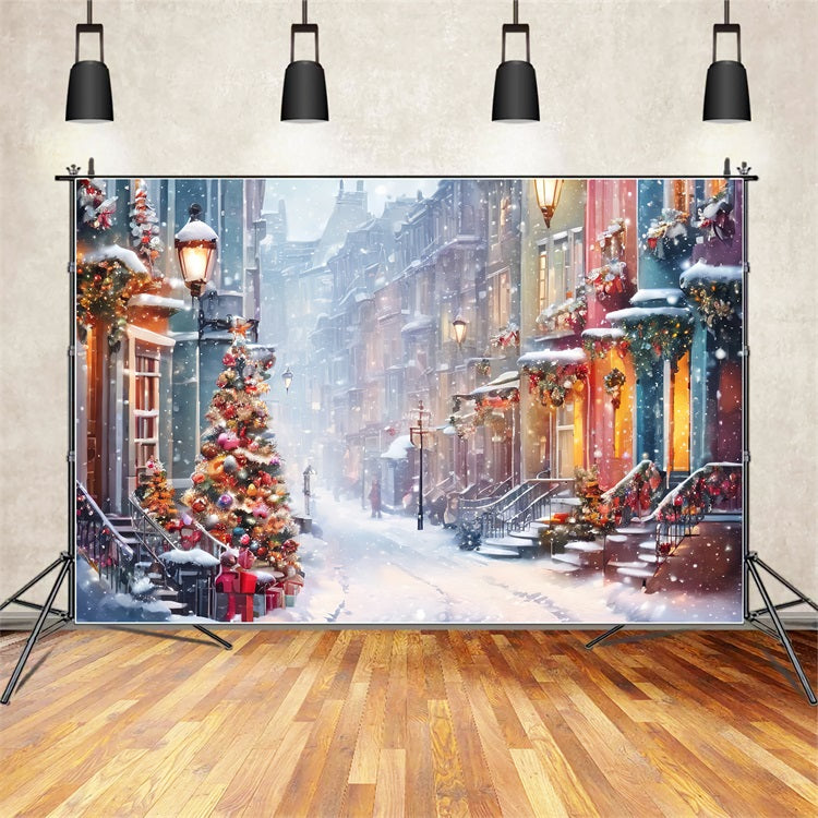 Weihnachtsszene Backdrops Verschneite Straße Dekorationen Backdrop BRP11-162