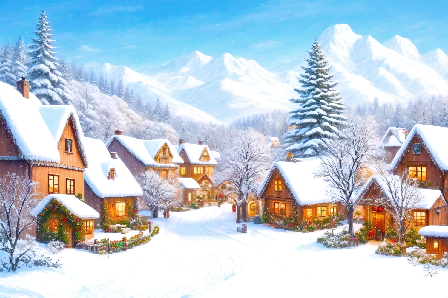 Weihnachtsdorf Backdrop Berglandschaft Schnee Backdrop BRP11-168