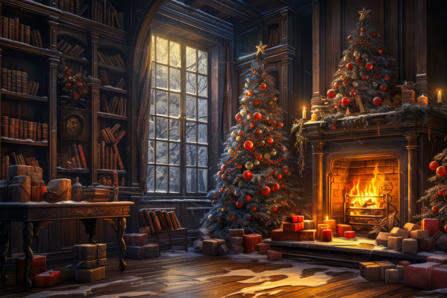 Weihnachtskamin Hintergrundkulisse Regal Library Tree Hintergrundkulisse BRP11-209