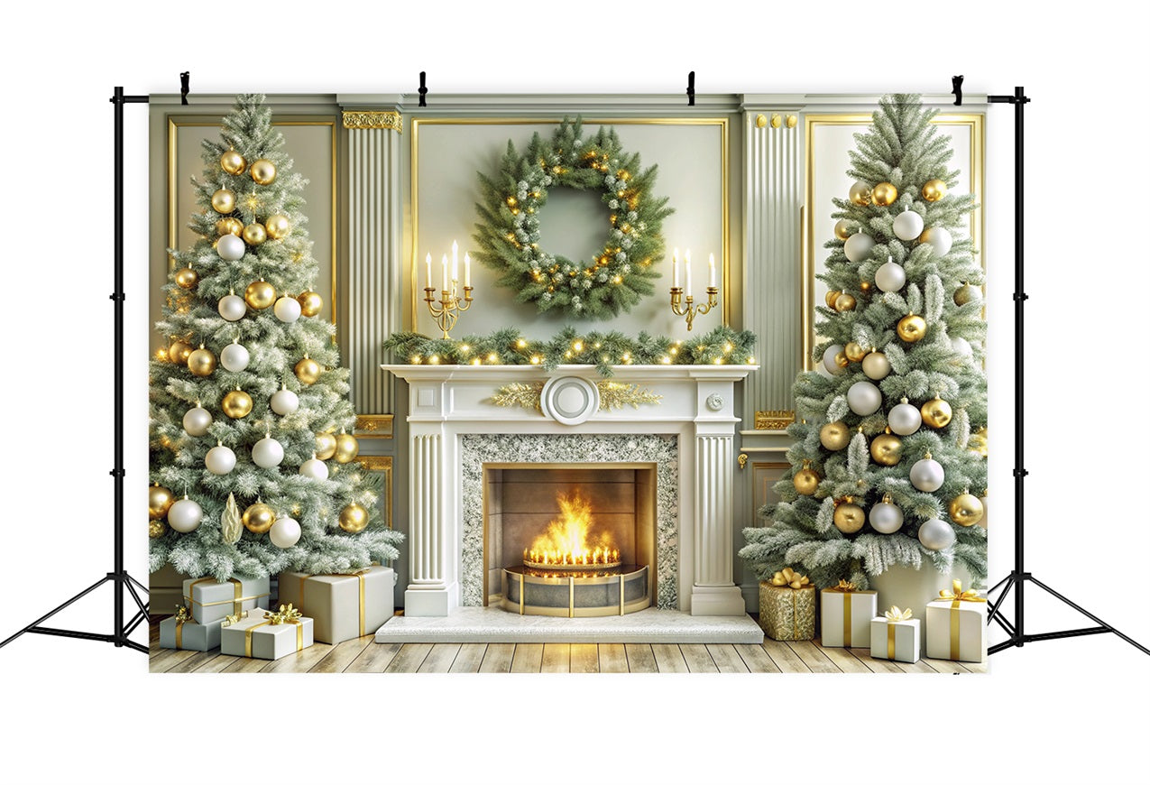 Weihnachten Kamin Backdrops Golden Festive Trees Backdrop BRP11-214
