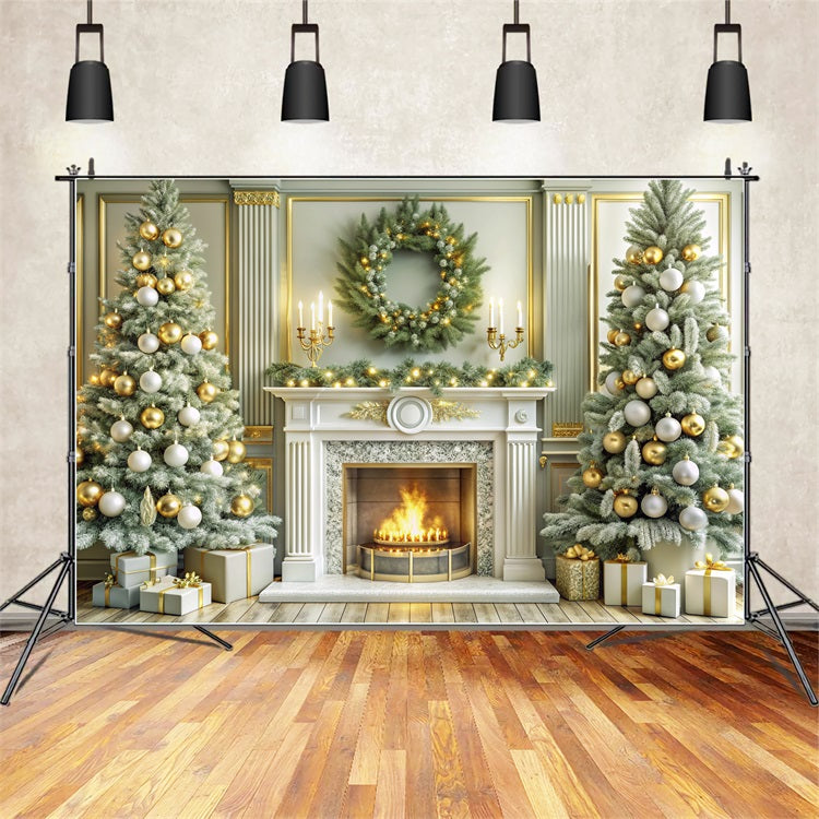 Weihnachten Kamin Backdrops Golden Festive Trees Backdrop BRP11-214