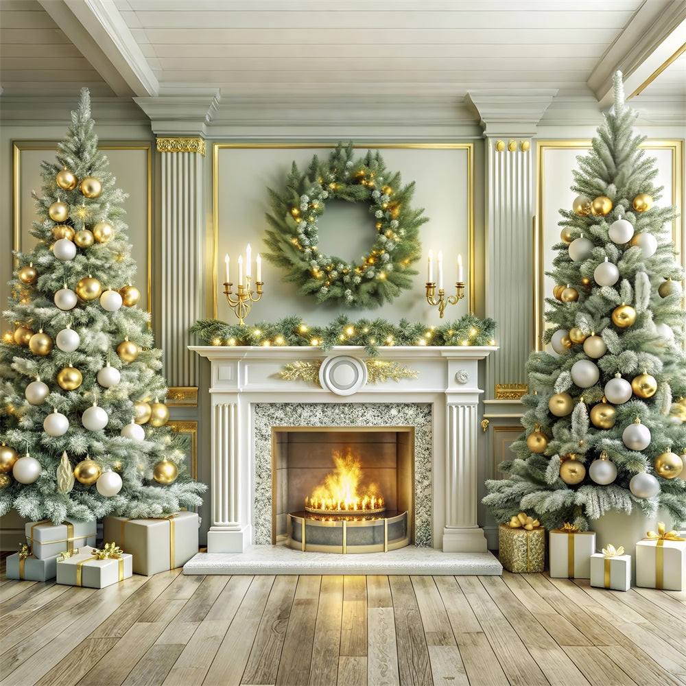 Weihnachten Kamin Backdrops Golden Festive Trees Backdrop BRP11-214
