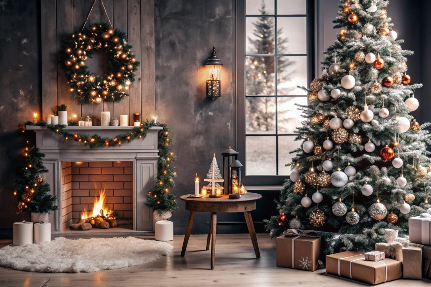 Weihnachtskulisse Kamin Festlicher Kranz Baum Kulisse BRP11-215
