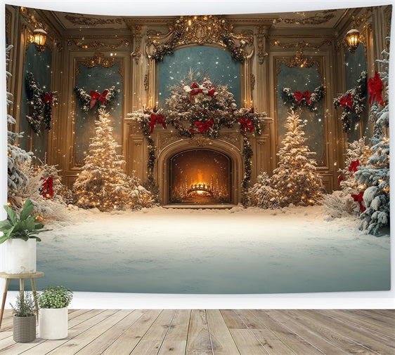 Weihnachten Kamin Backdrop Bäume verschneiten Ballsaal Backdrop BRP11-217