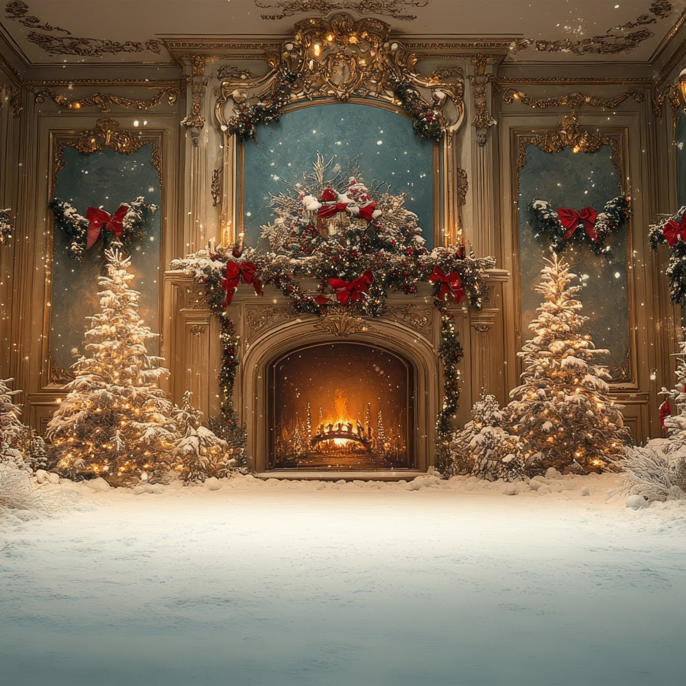 Weihnachten Kamin Backdrop Bäume verschneiten Ballsaal Backdrop BRP11-217