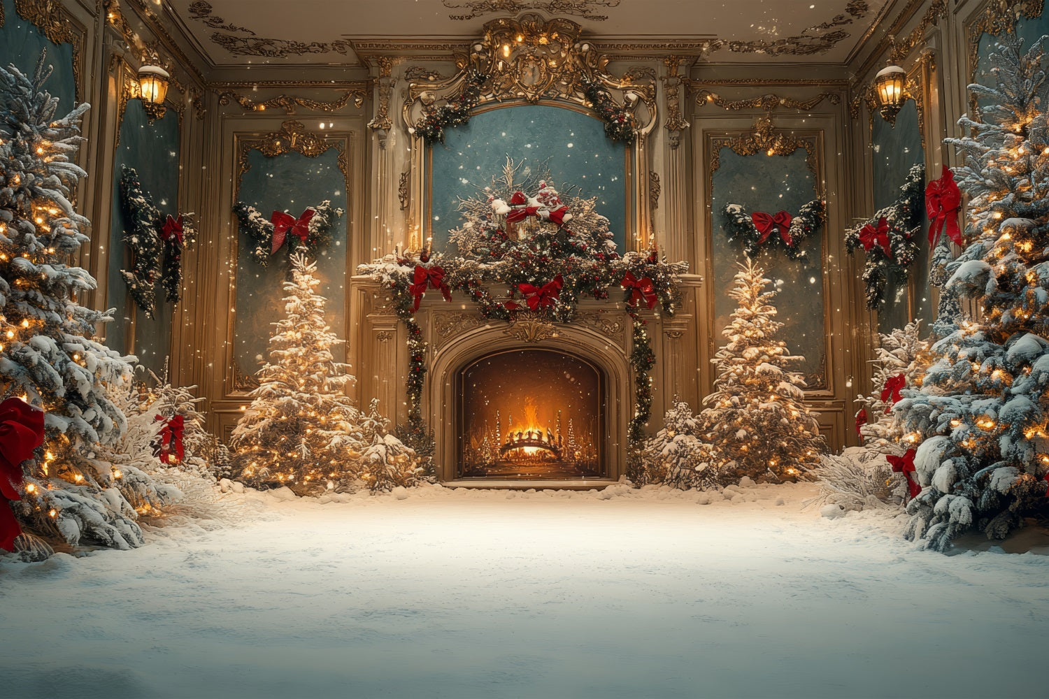 Weihnachten Kamin Backdrop Bäume verschneiten Ballsaal Backdrop BRP11-217