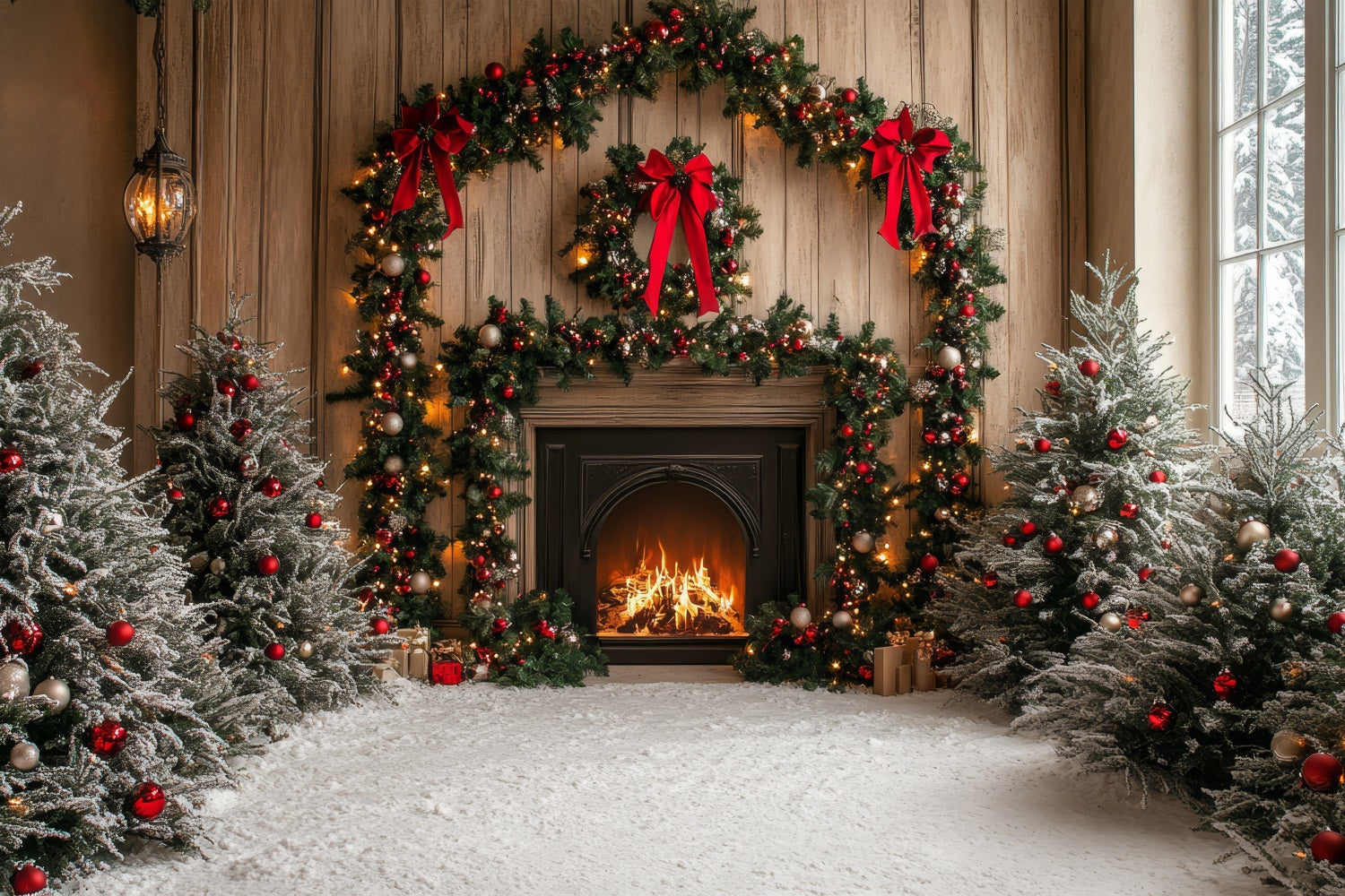 Kamin Backdrop Weihnachten Arch Snowy Trees Backdrop BRP11-218
