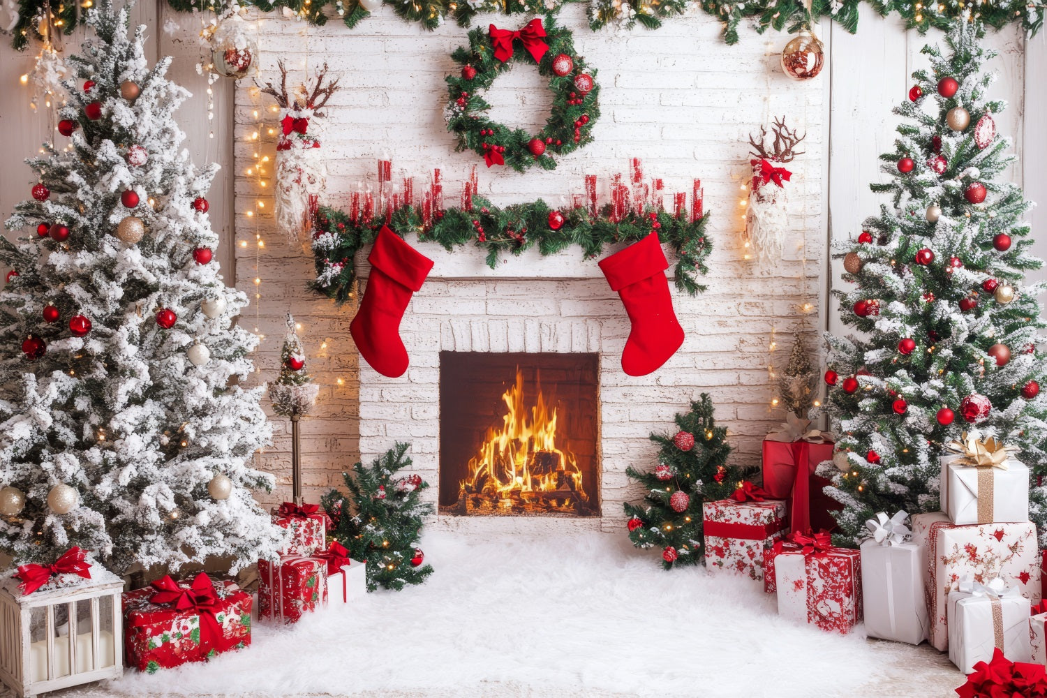 Kamin Backdrops Weihnachten Rote Strümpfe Backdrop BRP11-219