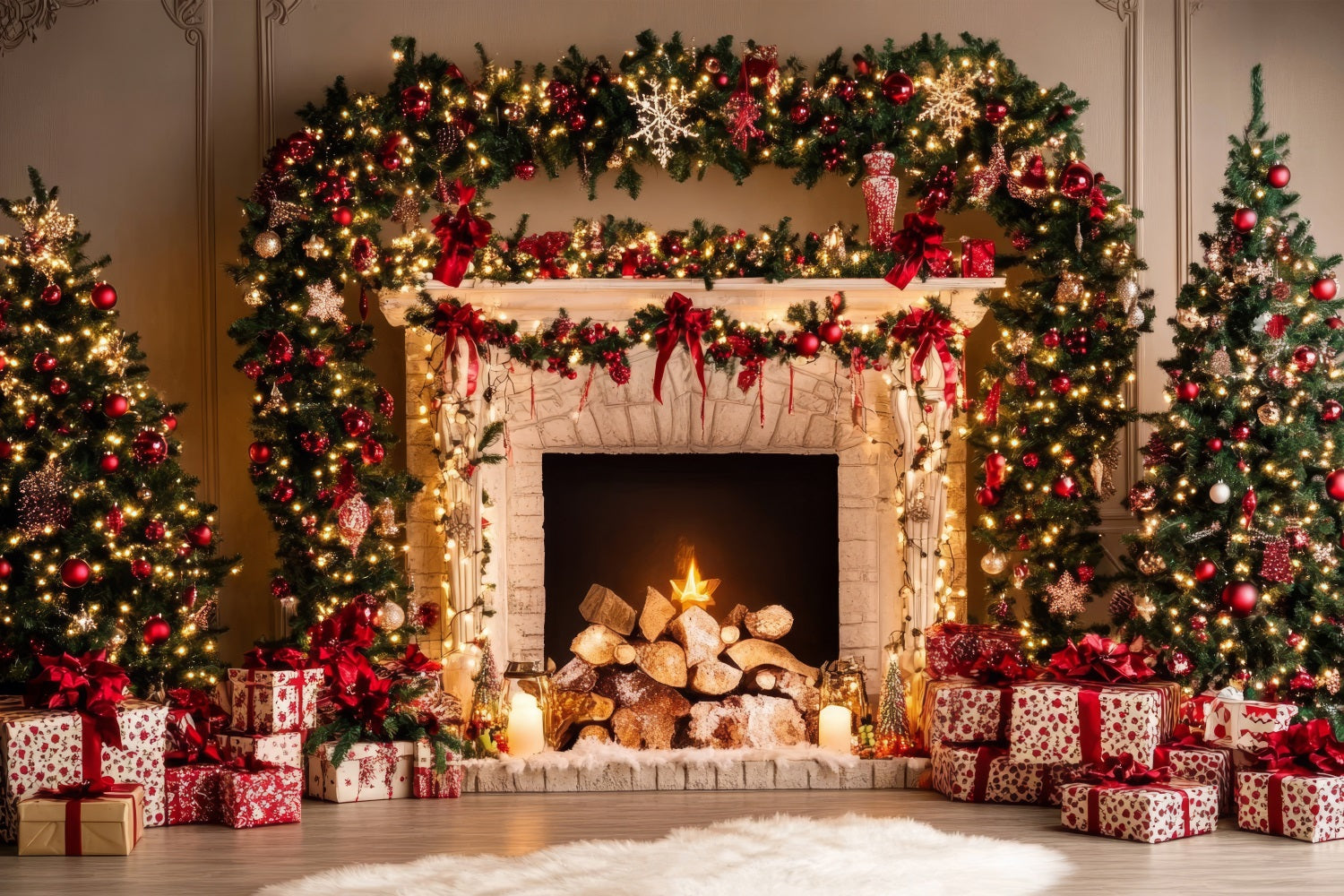 Kamin Weihnachten Fotografie Backdrop Girlande Ornamente Hintergrund BRP11-220