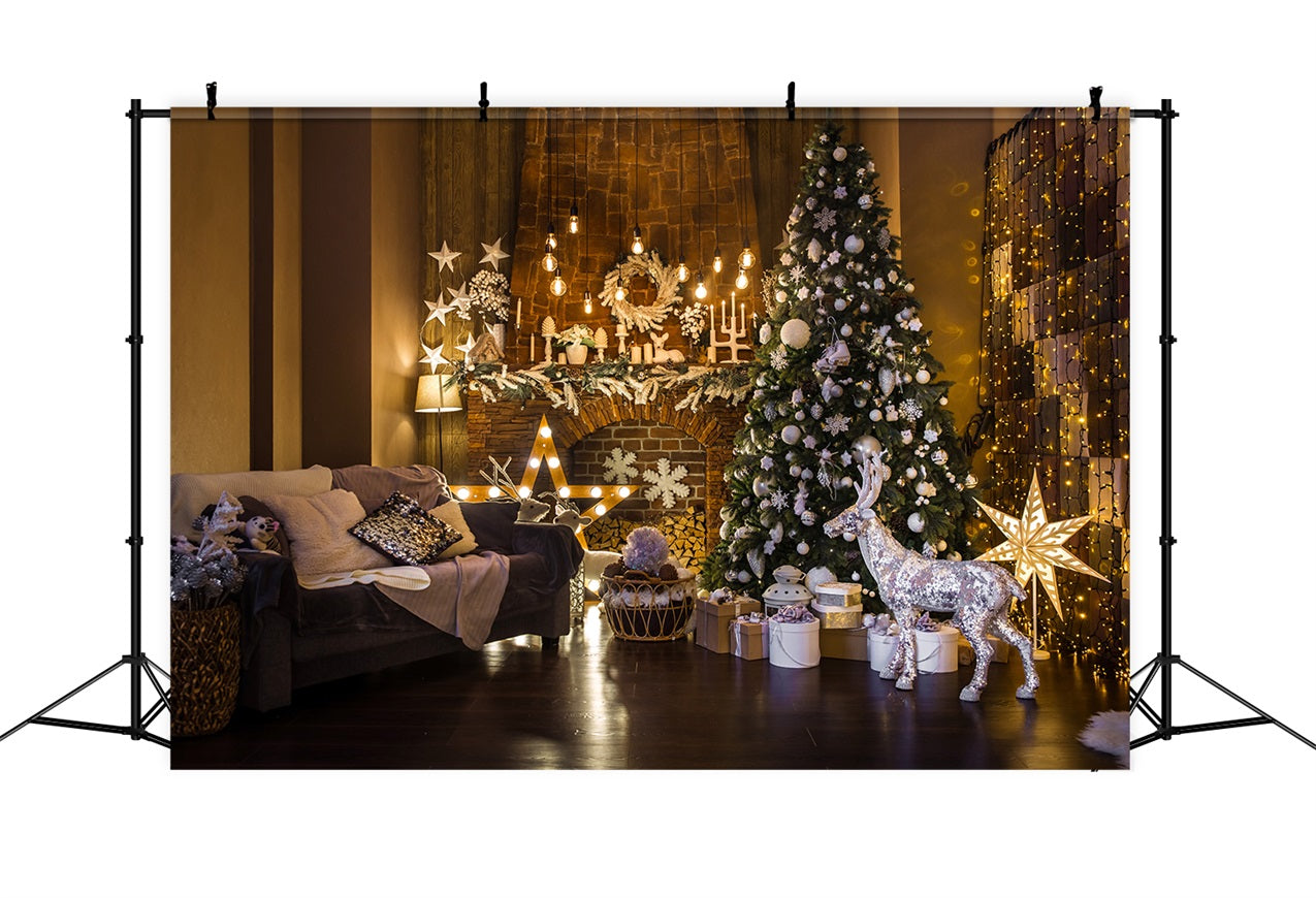 Weihnachten Fotografie Backdrop Wohnzimmer Rentier Baum Backdrop BRP11-222