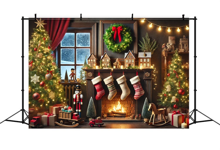 Weihnachten Kamin Backdrops Nussknacker Strumpf Festliche Backdrop BRP11-223