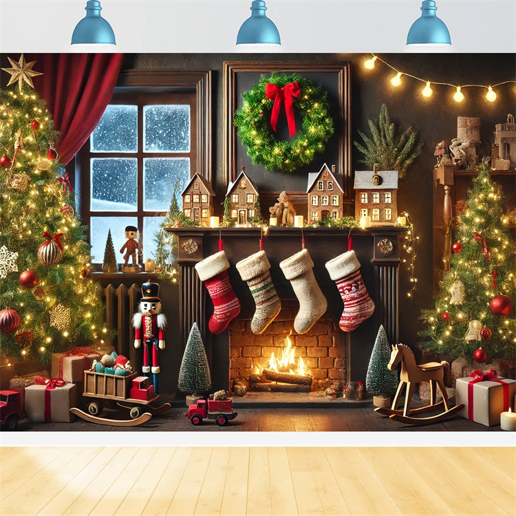 Weihnachten Kamin Backdrops Nussknacker Strumpf Festliche Backdrop BRP11-223