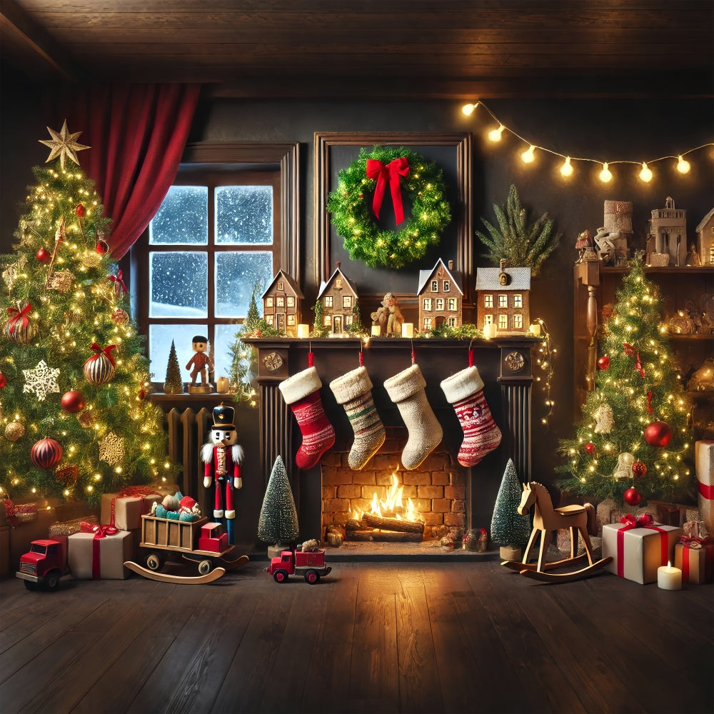 Weihnachten Kamin Backdrops Nussknacker Strumpf Festliche Backdrop BRP11-223