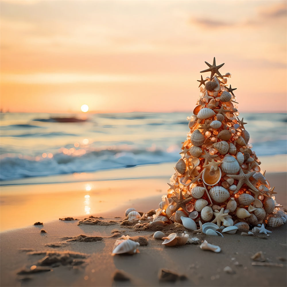 Backdrop für Weihnachten Strand Sonnenuntergang Muschel Hintergrund BRP11-226