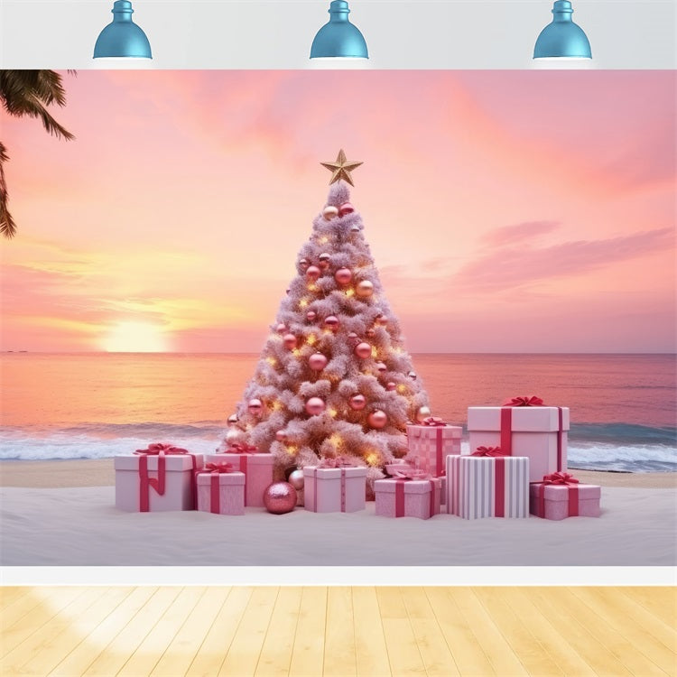 Weihnachtsszene Backdrop Pastell Baum Strand Geschenke Backdrop BRP11-227