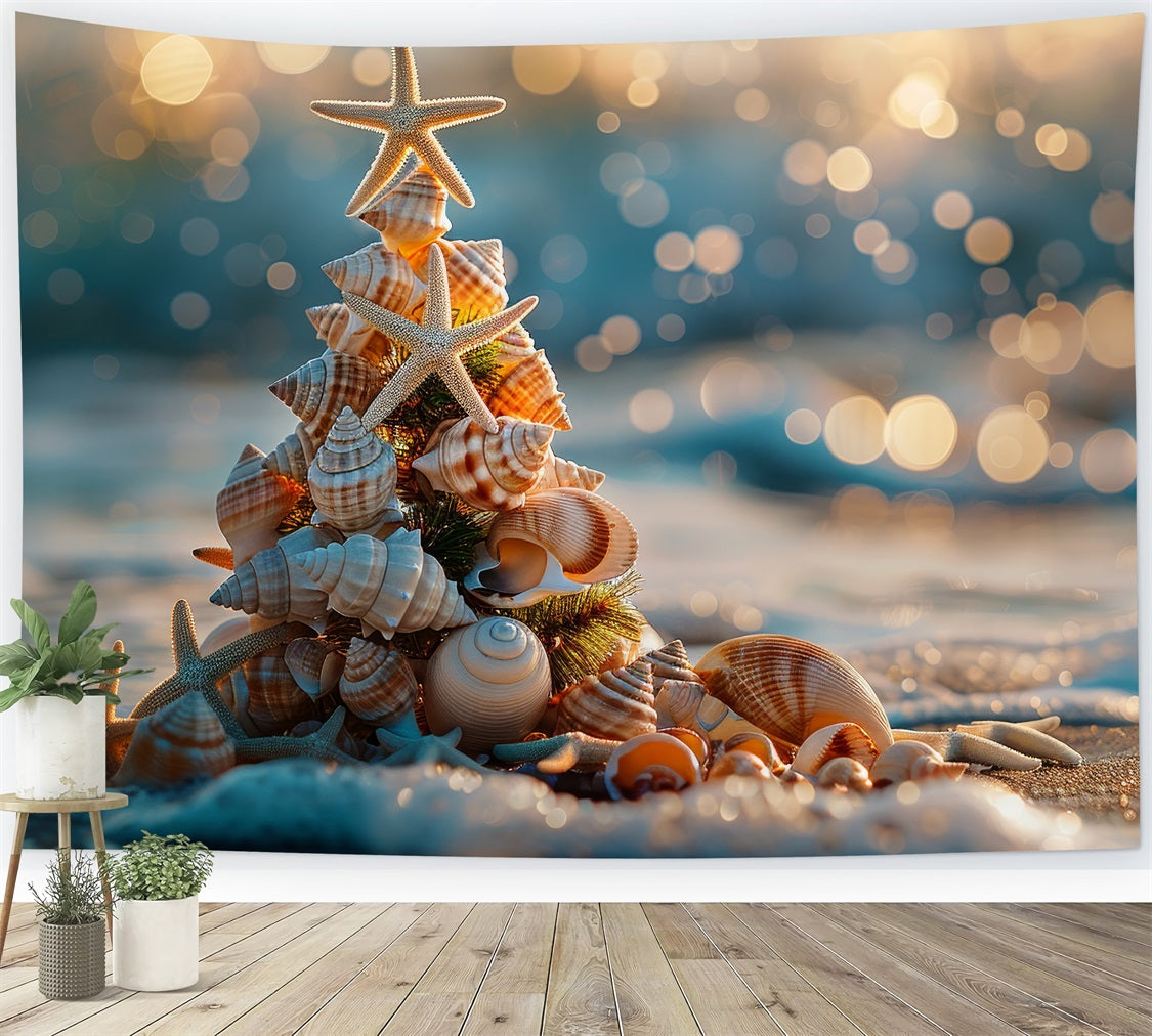 Weihnachten Stoff Backdrop Beachy Muschel Baum Seestern Backdrop BRP11-229