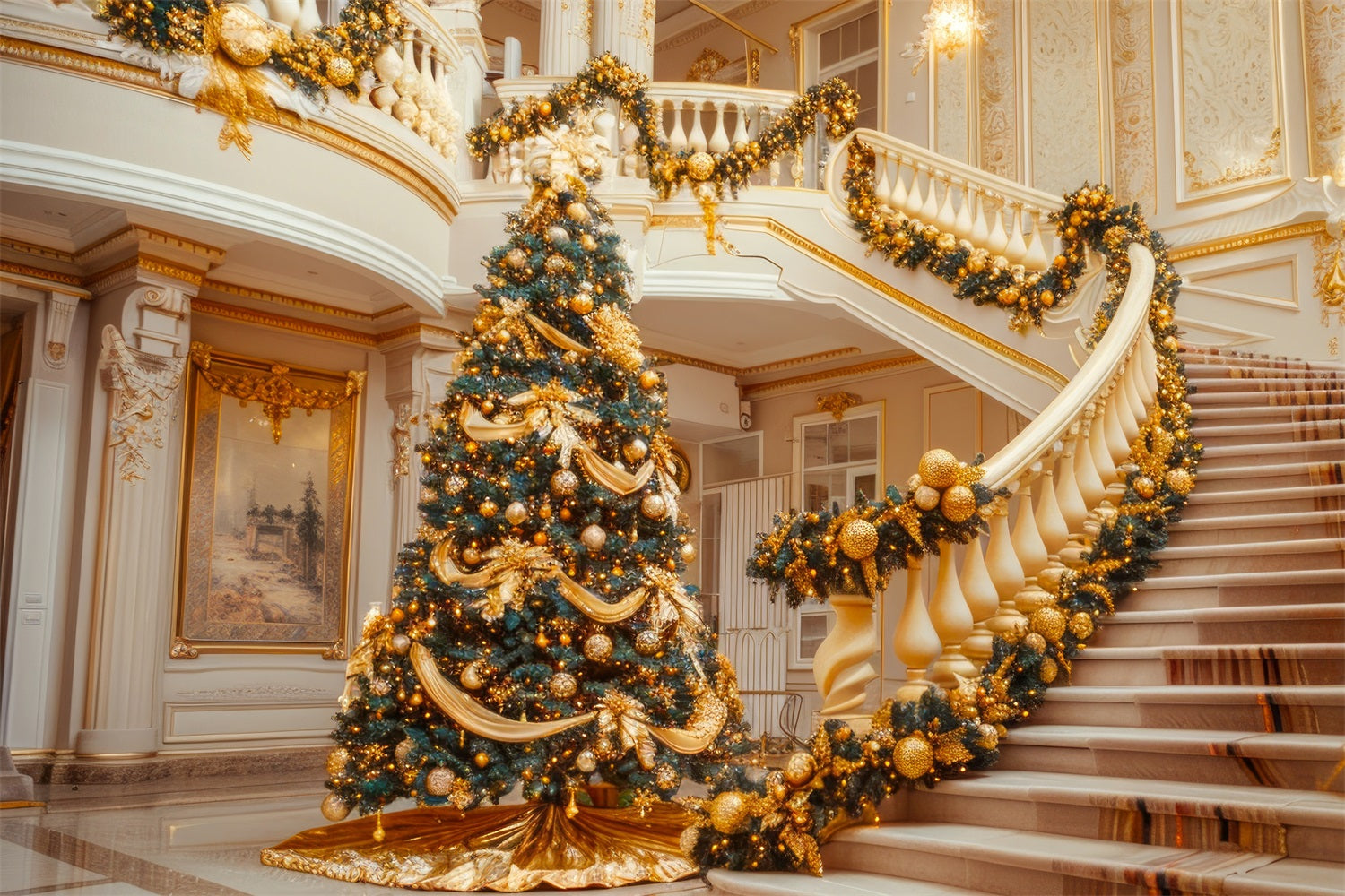 Weihnachtsfeier Backdrops Goldene Treppe Baum Dekor Backdrop BRP11-238