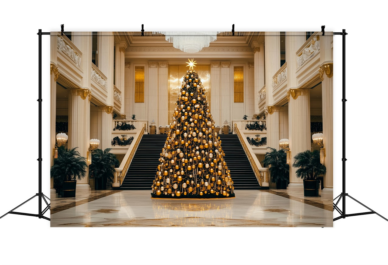 Fröhliche Weihnachten Backdrops Goldener Baum Grand Hall Backdrop BRP11-240