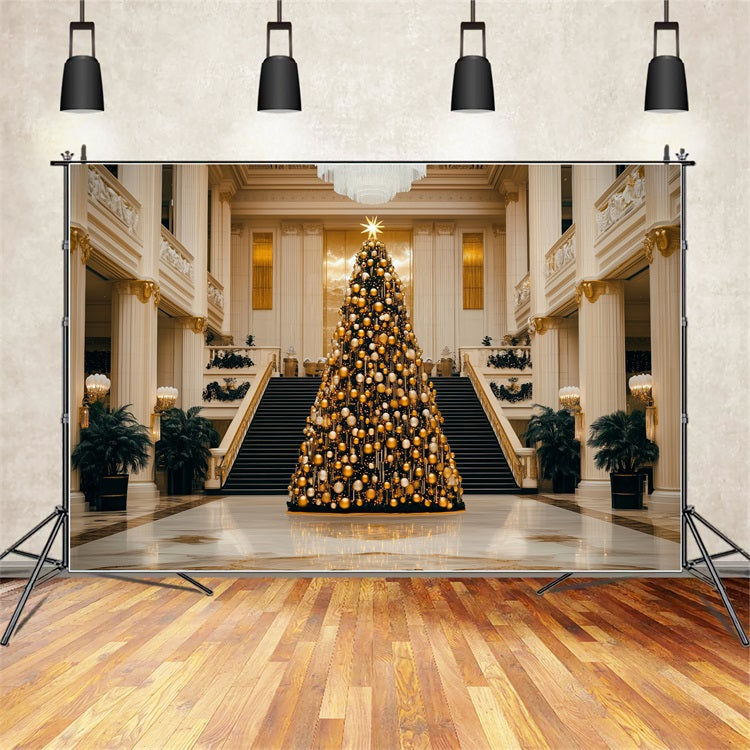 Fröhliche Weihnachten Backdrops Goldener Baum Grand Hall Backdrop BRP11-240