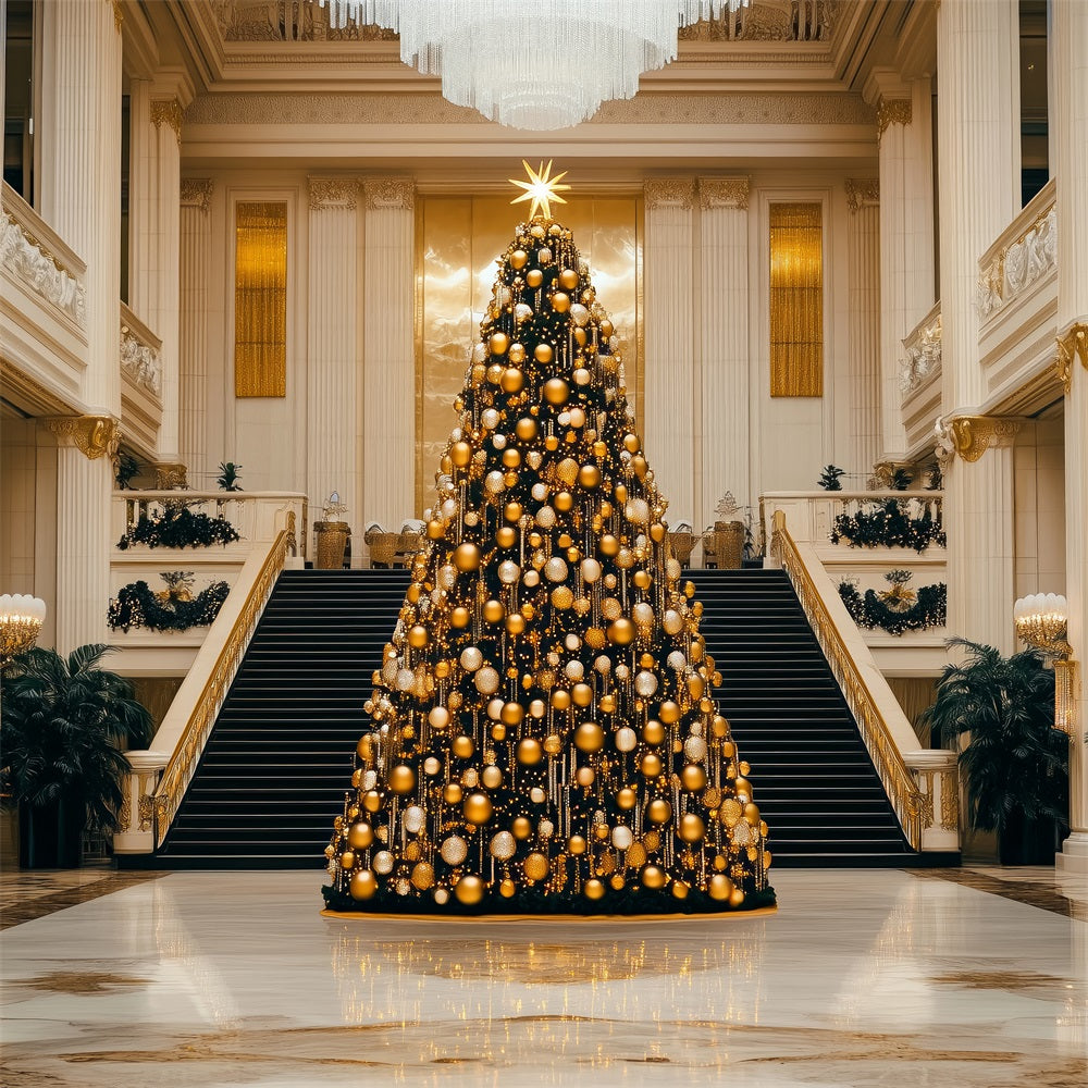 Fröhliche Weihnachten Backdrops Goldener Baum Grand Hall Backdrop BRP11-240