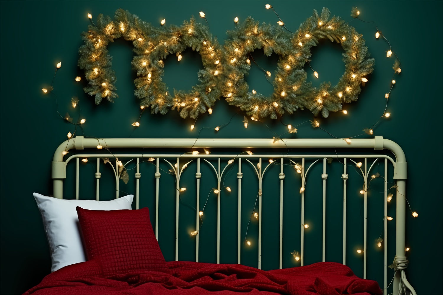 Weihnachten Bett Backdrop Glühende Licht Kranz Szene Hintergrund BRP11-252