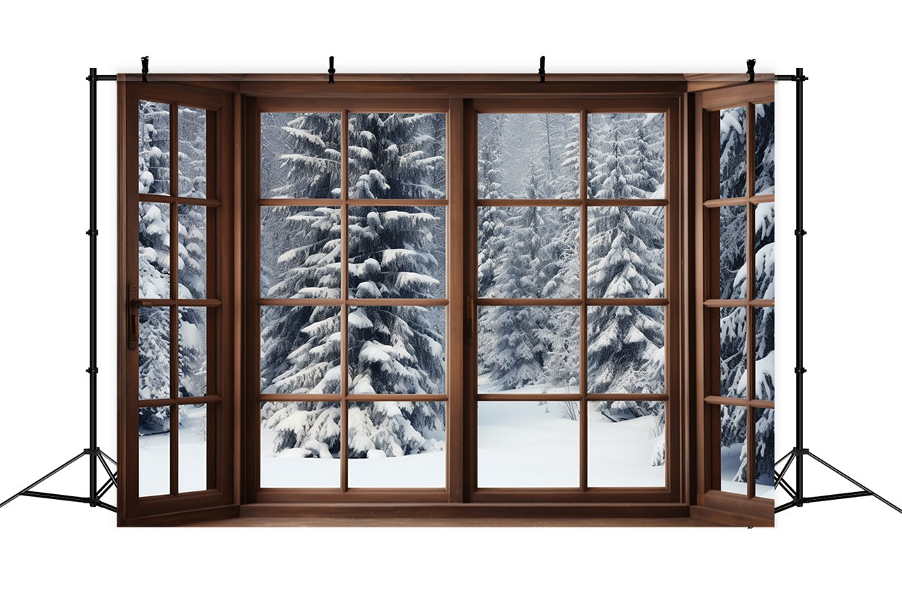 Winter Hintergrund Ideen verschneite Kiefer Wald durch Fenster Hintergrund BRP11-273