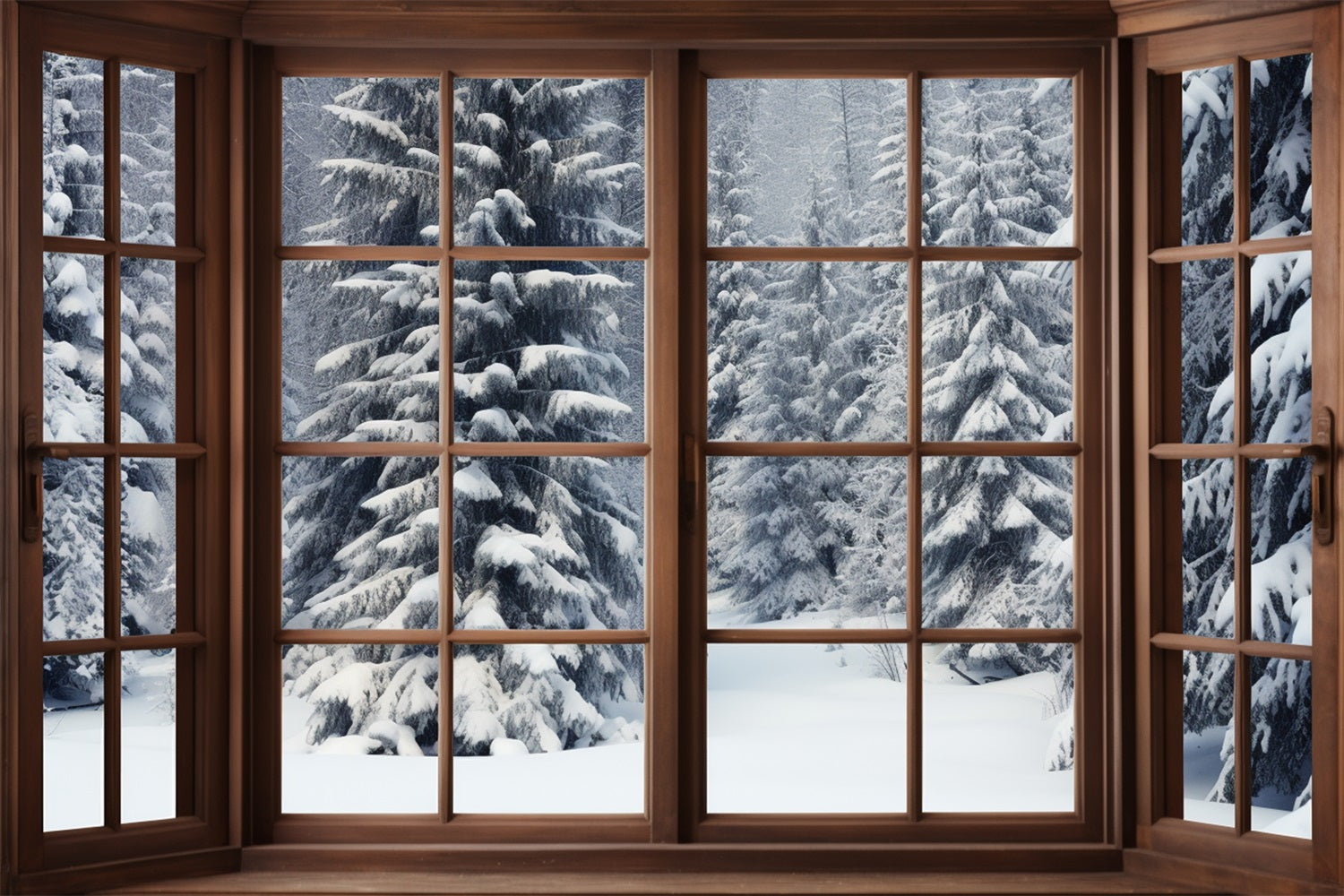 Winter Hintergrund Ideen verschneite Kiefer Wald durch Fenster Hintergrund BRP11-273