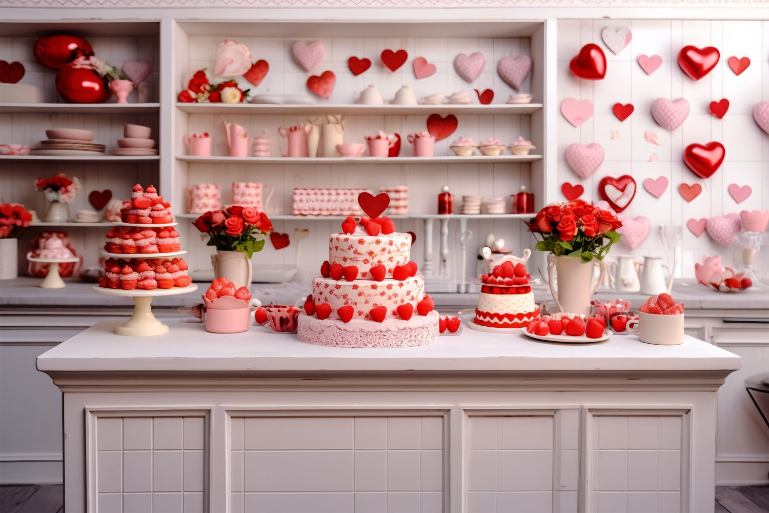 Valentine Backdrop Rose Cake-Laden Küche Szene Backdrop BRP11-277