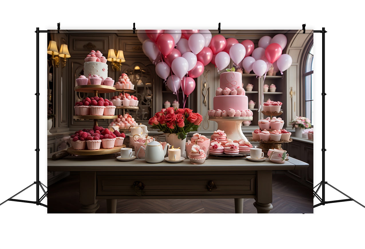 Valentinstag Thema Hintergrund Elegantes Dessert Display Ballons Hintergrund BRP11-280