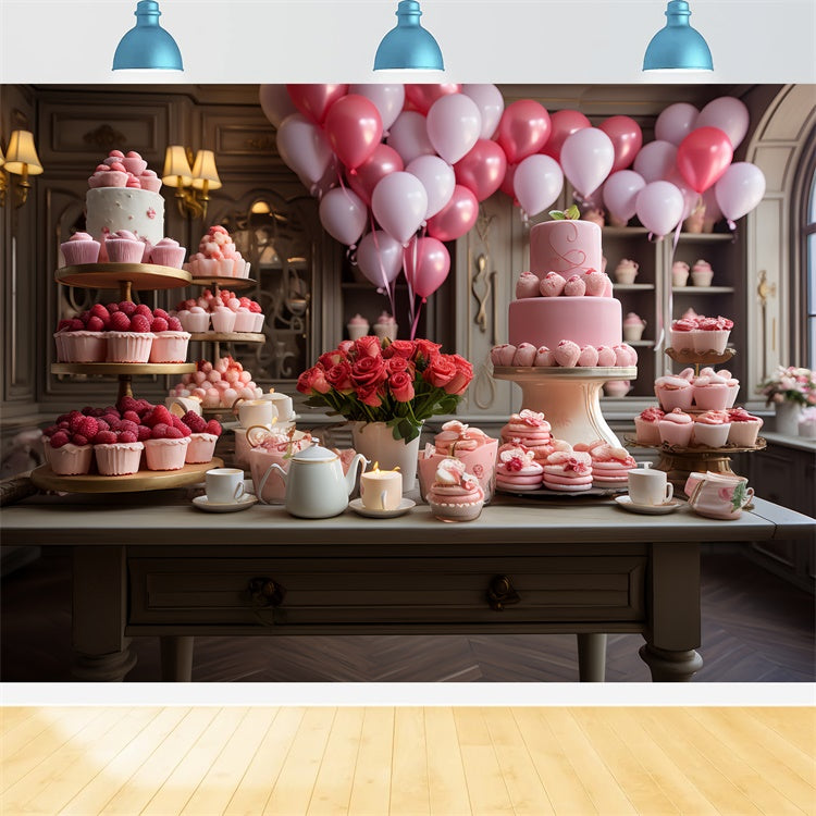 Valentinstag Thema Hintergrund Elegantes Dessert Display Ballons Hintergrund BRP11-280