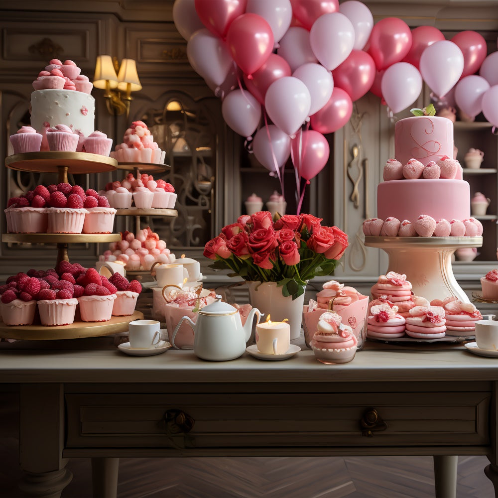 Valentinstag Thema Hintergrund Elegantes Dessert Display Ballons Hintergrund BRP11-280