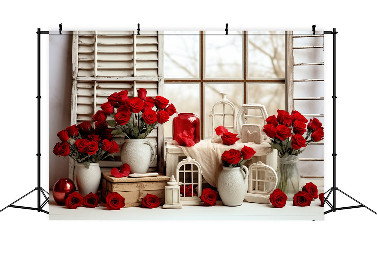 Backdrops für Valentine Bilder Romantische Rosen Fenster Hintergrund BRP11-290