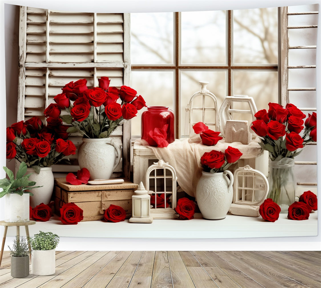 Backdrops für Valentine Bilder Romantische Rosen Fenster Hintergrund BRP11-290