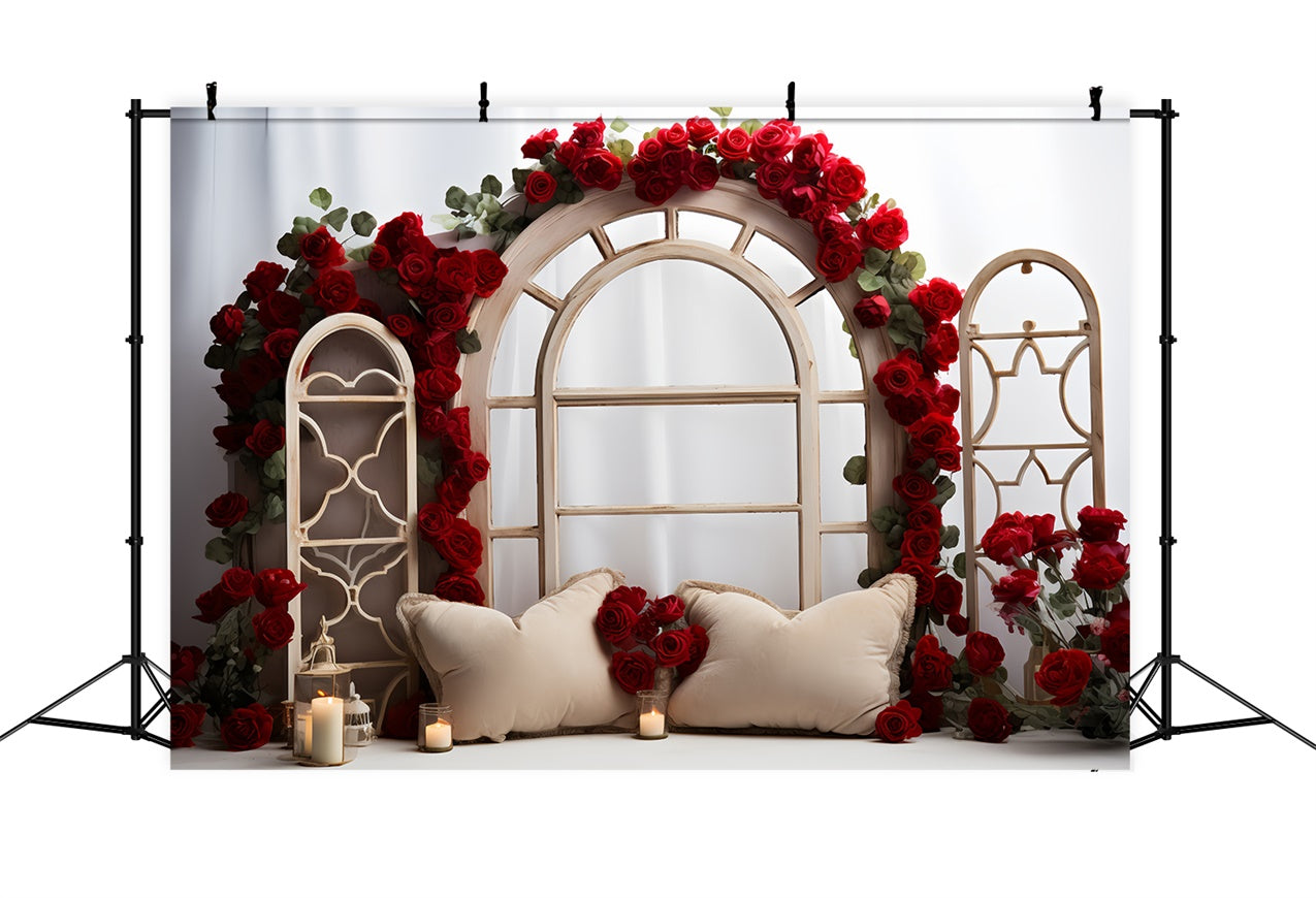 Valentinstag Backdrop Bogen Fenster Rosen Backdrop BRP11-296