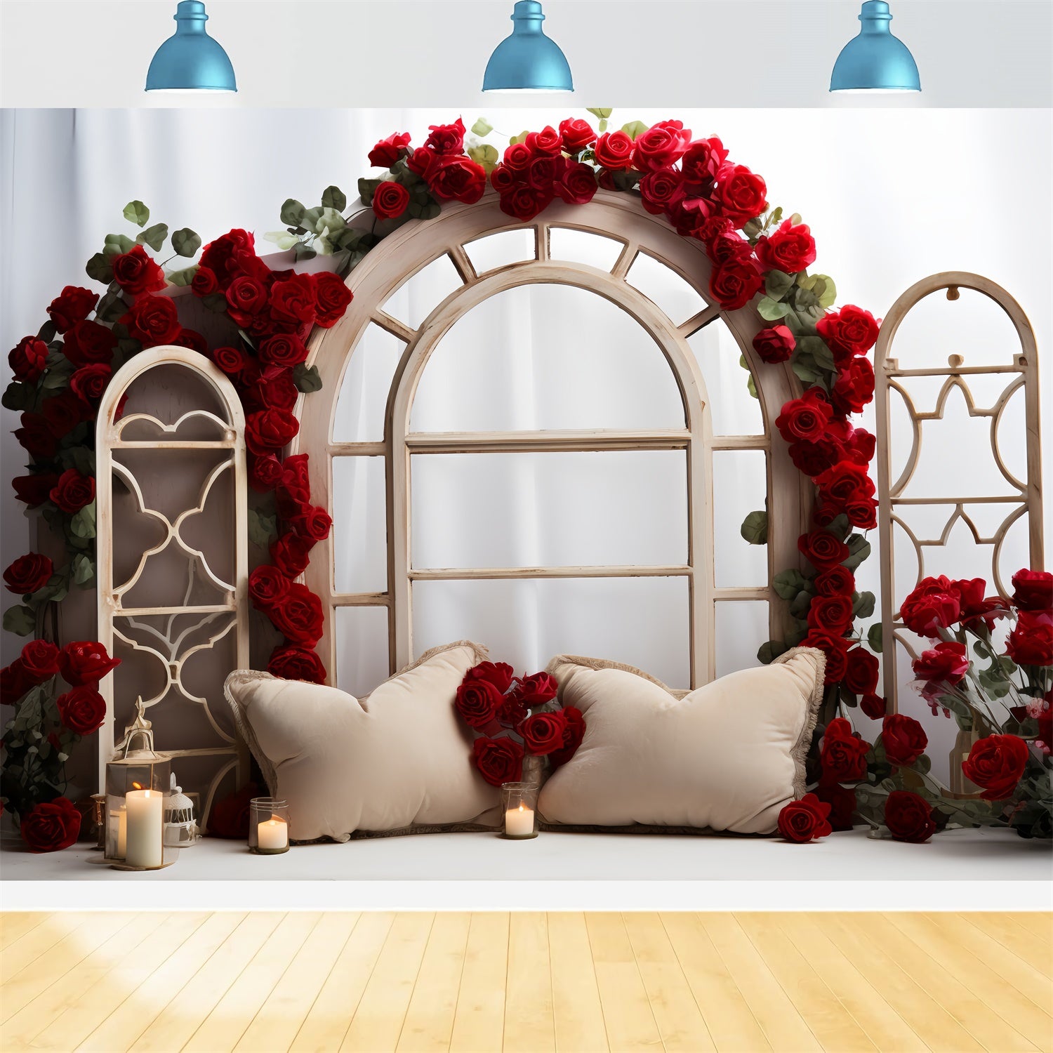 Valentinstag Backdrop Bogen Fenster Rosen Backdrop BRP11-296