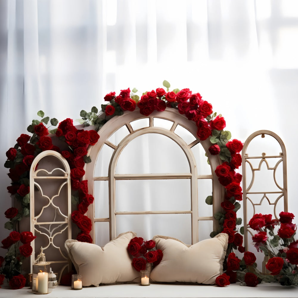 Valentinstag Backdrop Bogen Fenster Rosen Backdrop BRP11-296