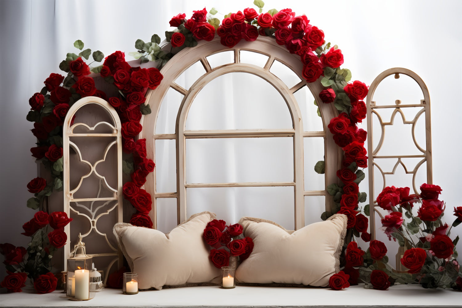 Valentinstag Backdrop Bogen Fenster Rosen Backdrop BRP11-296