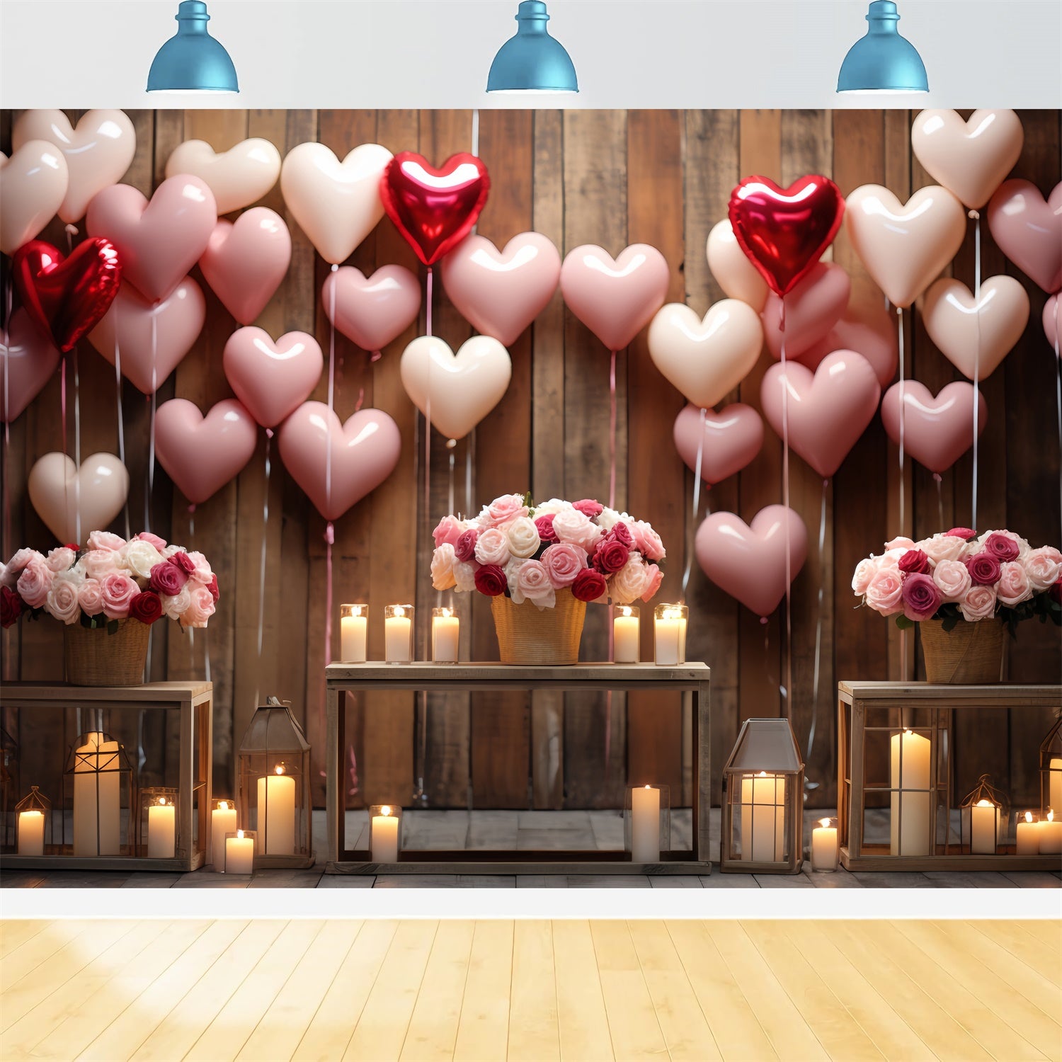 Backdrop Valentinstag Holzmauer Rosen Kerzen Backdrop BRP11-300