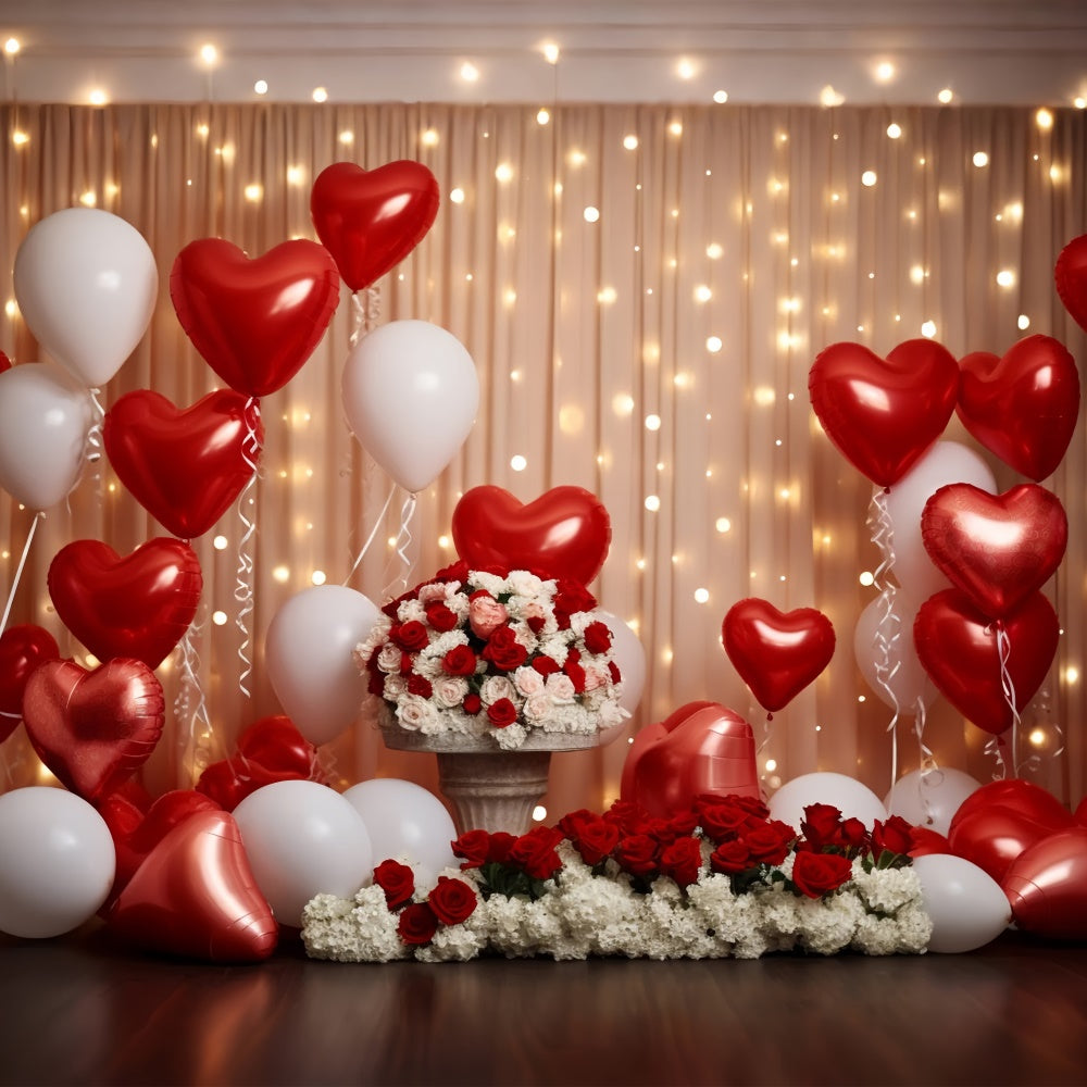 Valentinstag Fotokulisse Herz Luftballons Floral Hintergrund BRP11-303