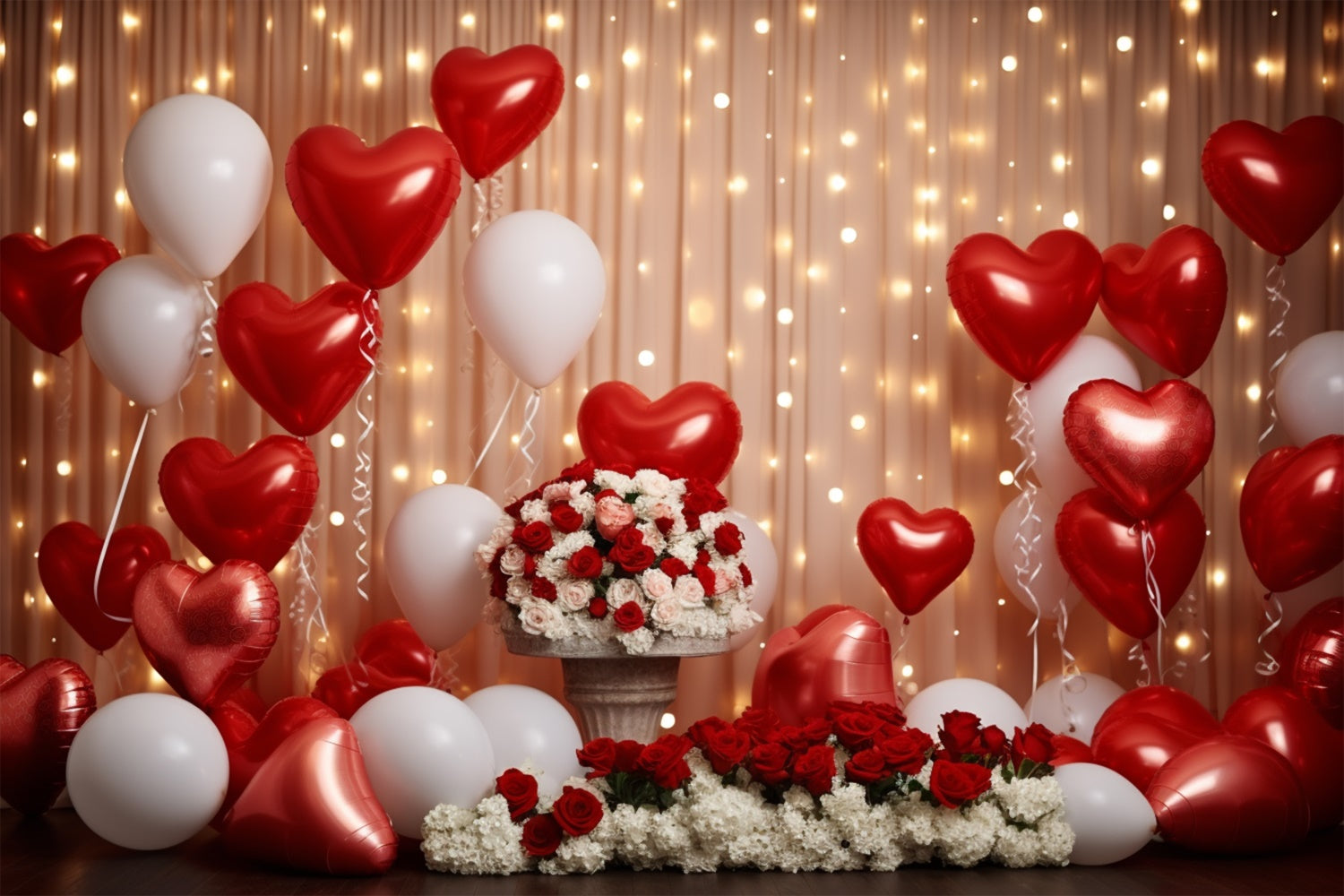 Valentinstag Fotokulisse Herz Luftballons Floral Hintergrund BRP11-303