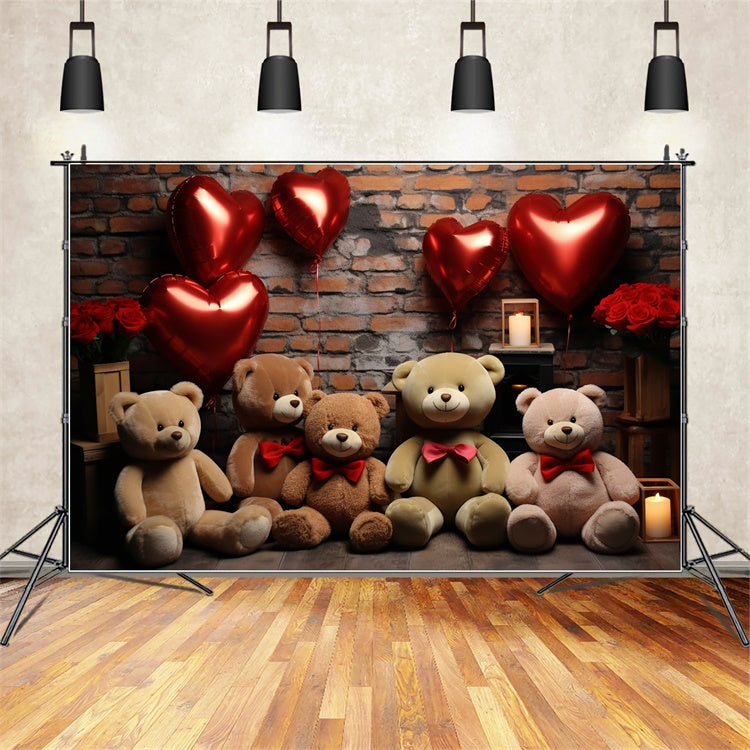 Valentinstag Fotografie Backdrops Teddy Herz Luftballons Backdrop BRP11-307