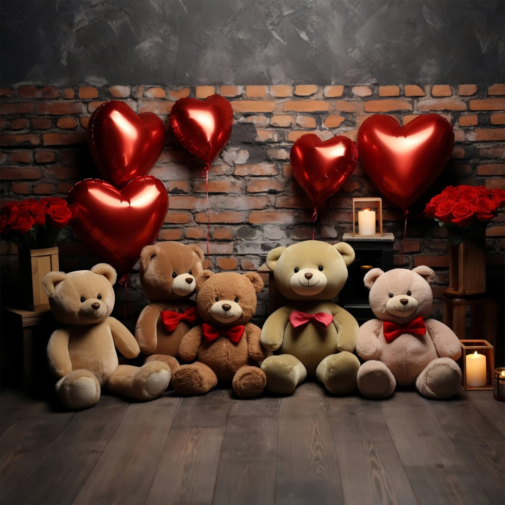 Valentinstag Fotografie Backdrops Teddy Herz Luftballons Backdrop BRP11-307