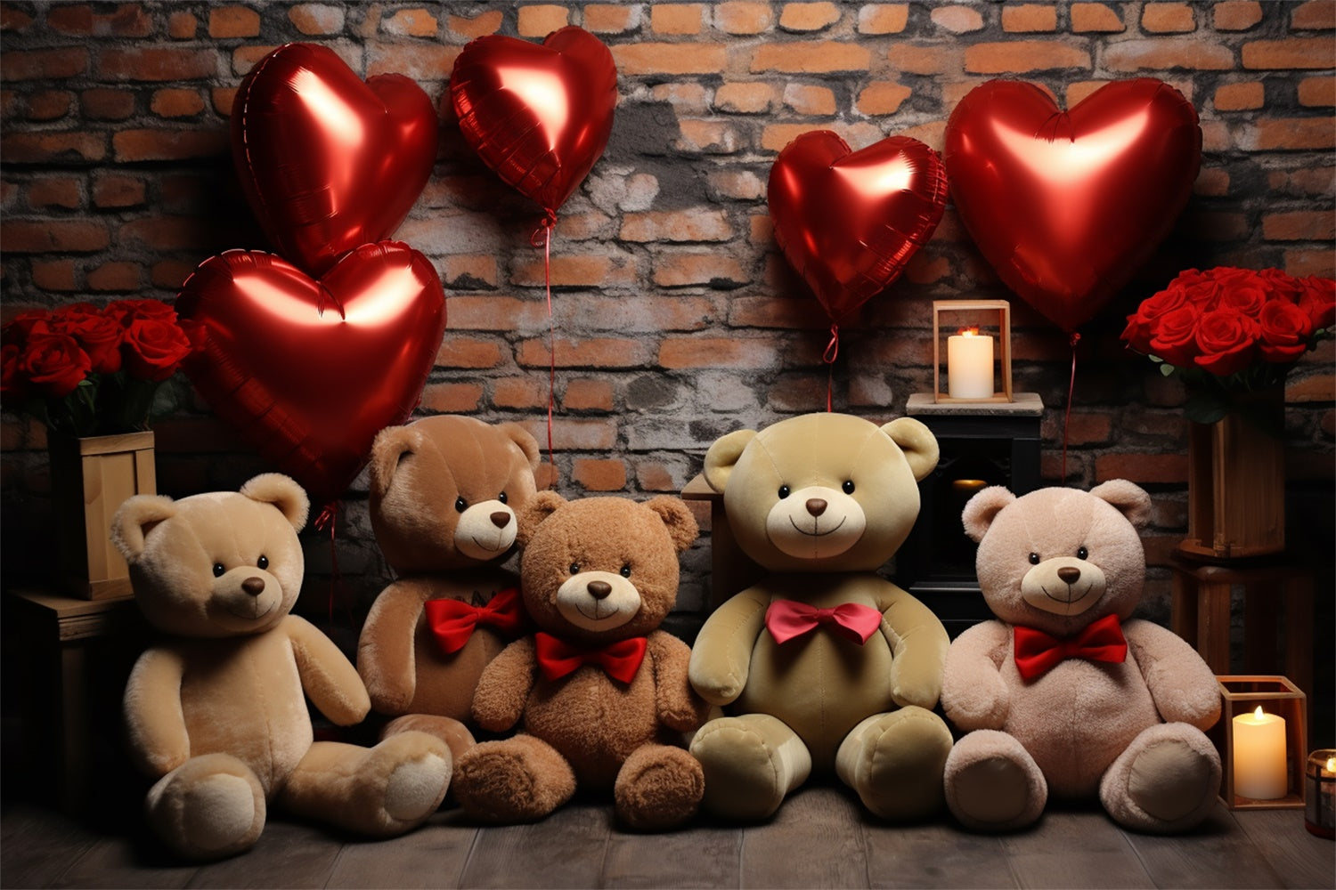 Valentinstag Fotografie Backdrops Teddy Herz Luftballons Backdrop BRP11-307