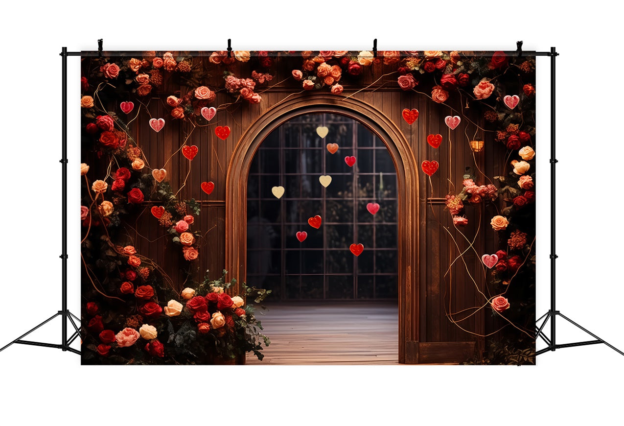 Valentine's Day Backdrops Holzbogen Rosen Herzen Backdrop BRP11-310