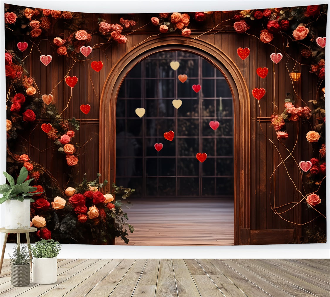 Valentine's Day Backdrops Holzbogen Rosen Herzen Backdrop BRP11-310